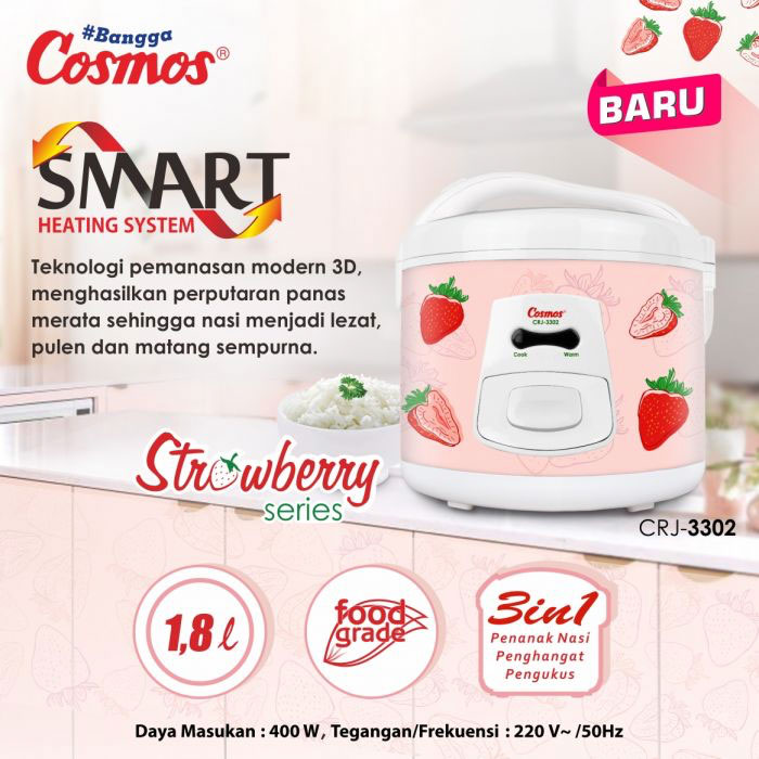 Cosmos Rice Cooker Non Stick Strawberry Series 1,8 L - CRJ-3302S | CRJ3302S